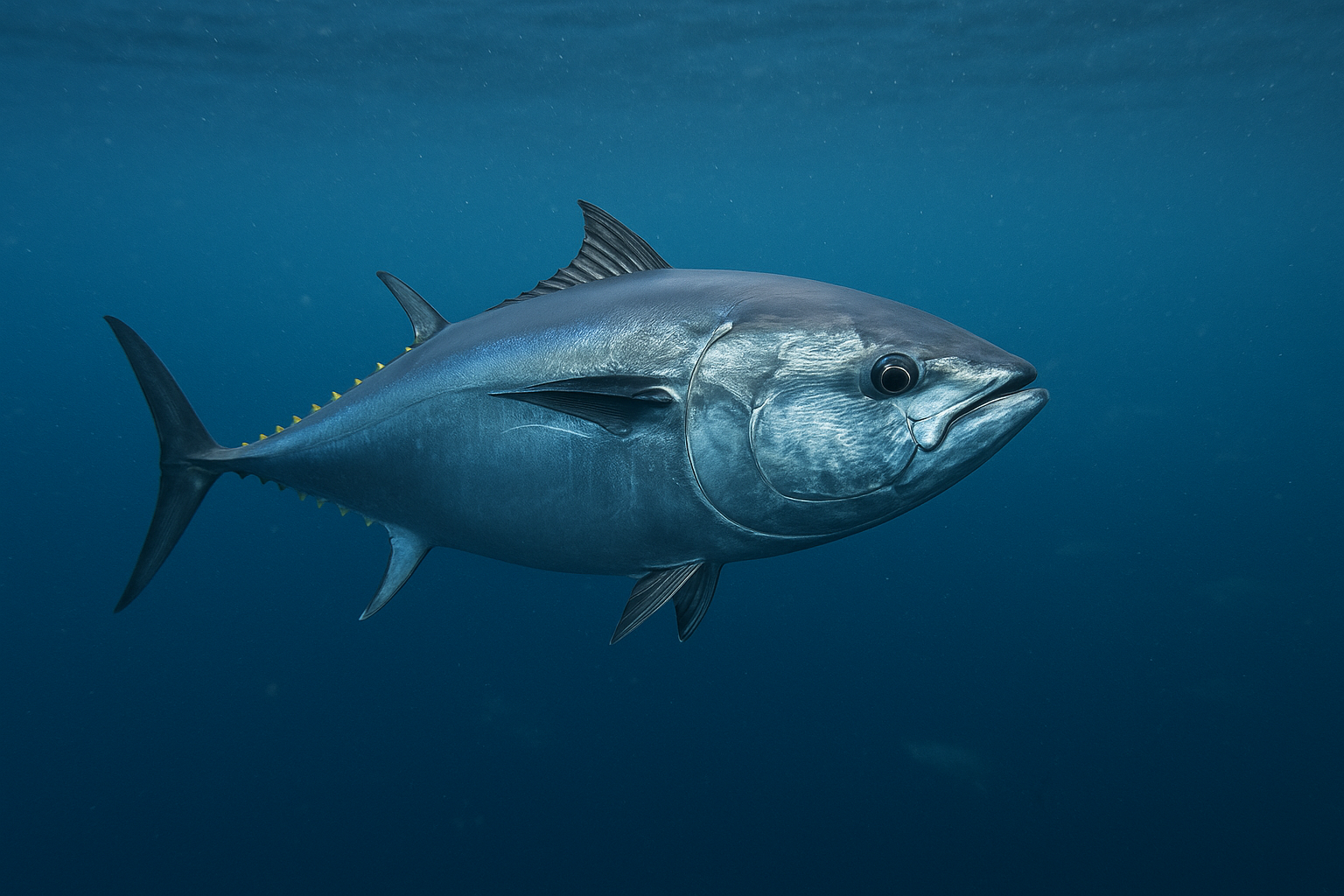 海中を泳ぐ本マグロ。流線形の体で外洋を高速遊泳する回遊魚。